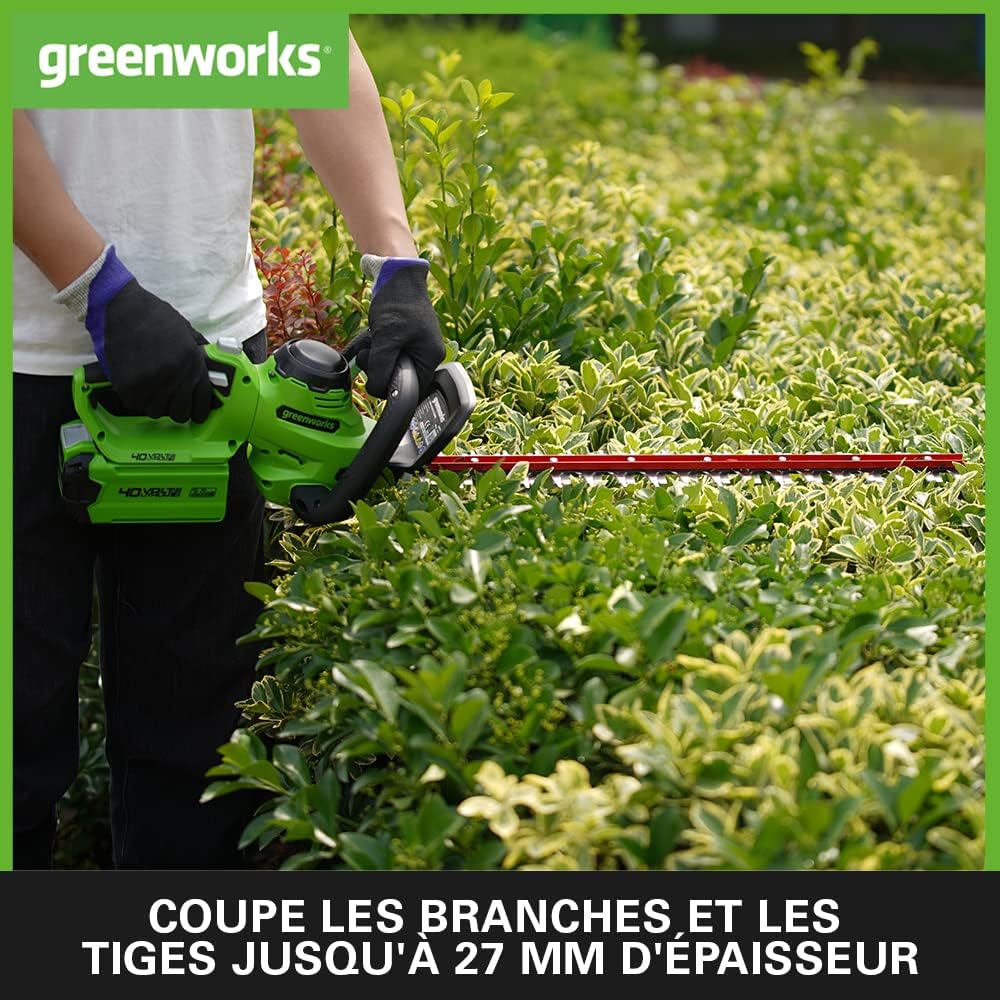 Greenworks G40HT61 Taille-Haie à Batterie, Lame Double Action de 61 cm, Coupe Jusqu'à 27 mm d'Épaisseur de Branches et de Tiges, 3000 tr/min SANS Batterie ni Chargeur 40V, Garantie 3 Ans : Jardin