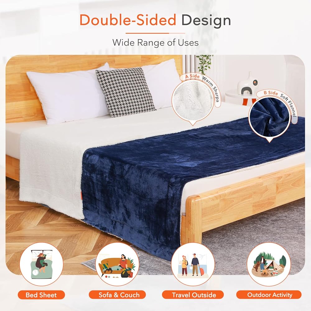 Sweetnight Couverture 230x270 cm Couverture Sherpa Canape, Jeté de Canapé Bleu, Couverture Polaire Epaisse Hiver et Été, Plaid Fourrure Polaire pour Chambre à Coucher, Canapé, Lit : Cuisine et Maison