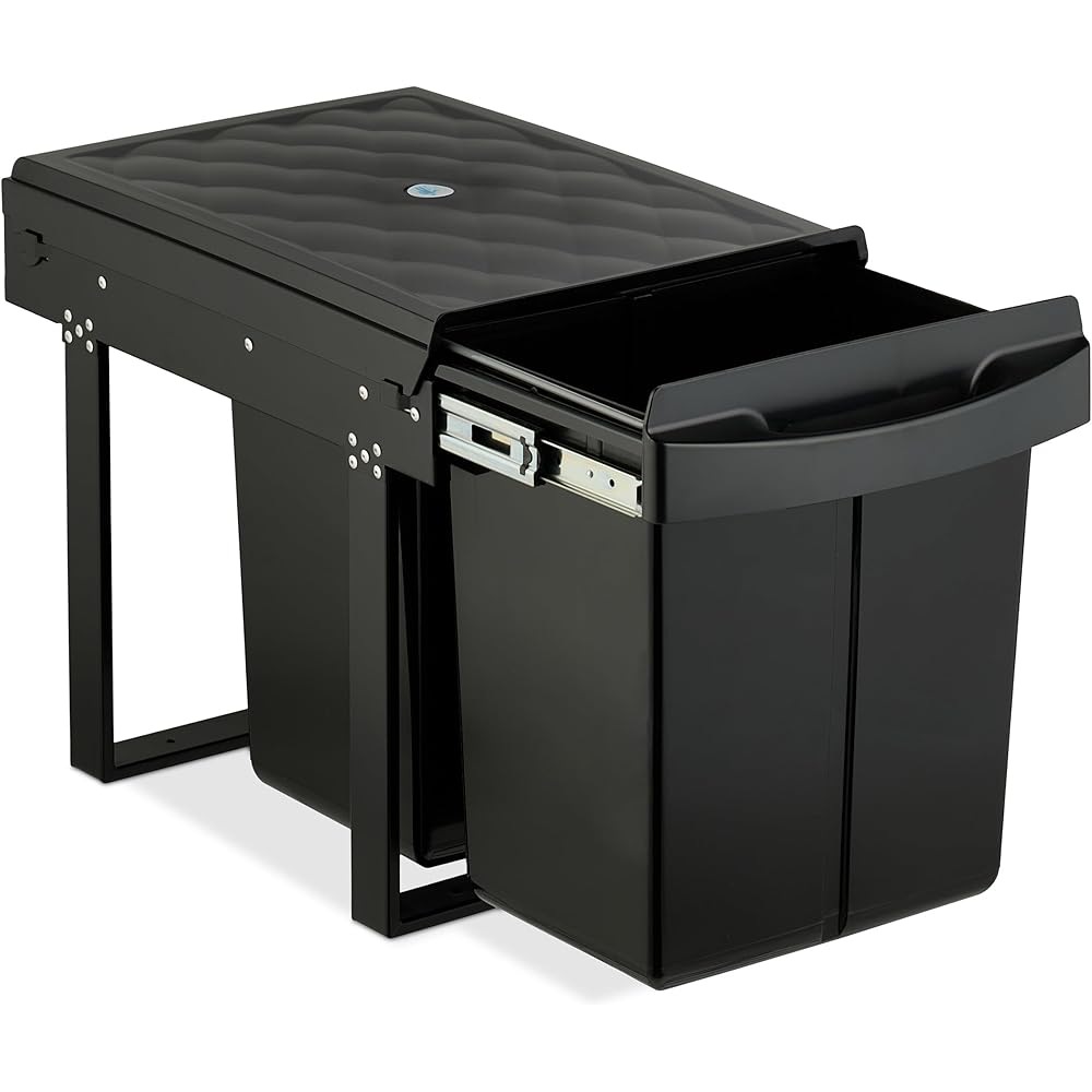 Relaxdays Poubelle encastrable pour la Cuisine, 2 bacs de 20 litres chacun, HLP : 41,3 x 34 x 51,8 cm, Noire : Cuisine et Maison