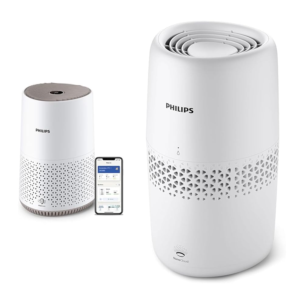 Bundle Philips Purificateur d'Air Séries 600, Ultra-silencieux et économe en énergie, Filtre HEPA, 44m2 + Humidificateur série 2000, NanoCloud, 31m2, Réservoir 2L : Cuisine et Maison
