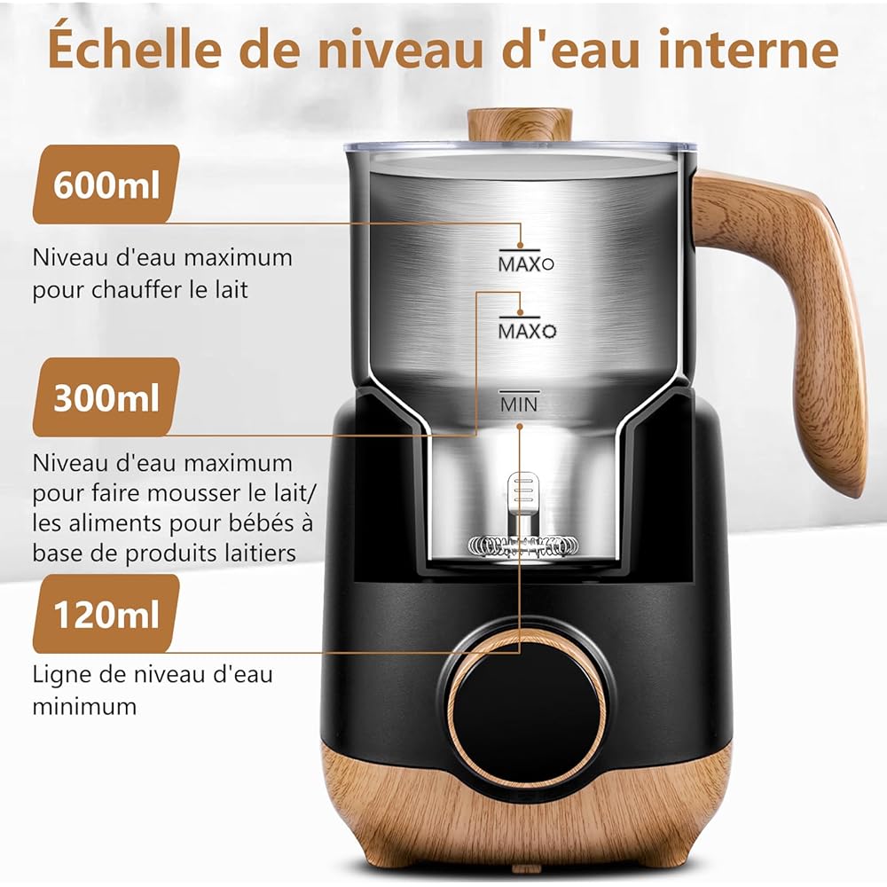 AMZCHEF 8 EN 1 Mousseur à Lait Multifonctionnel 550 Watts, Chauffe Lait Avec Tasse en Fendue de 600 ml pour Lait Chaud et Froid, Lait au Chocolat, Aliments pour Bébés à Base de Produits Laitiers : Cuisine et Maison