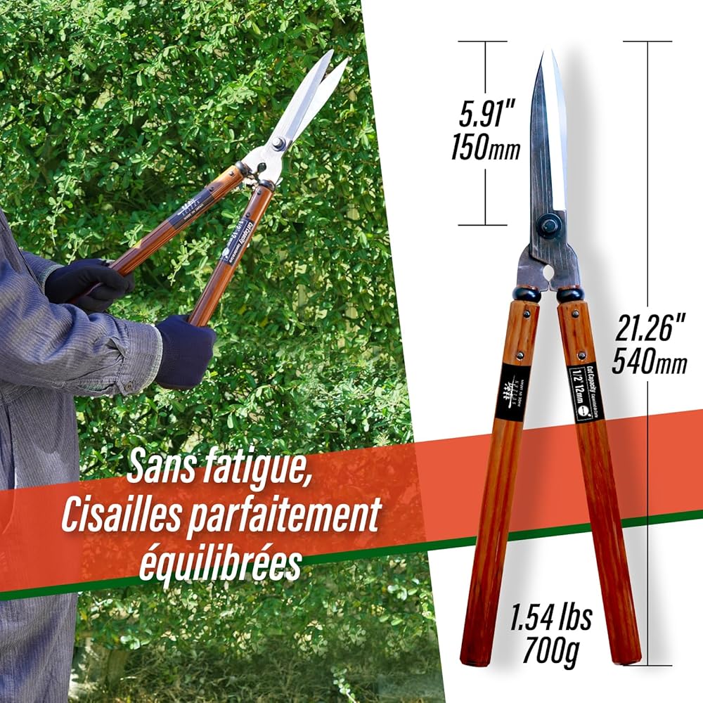 SUIZAN Cisaille à haies 540mm - Sécateur de jardin professionnel japonais à deux mains pour une taille précise : Jardin