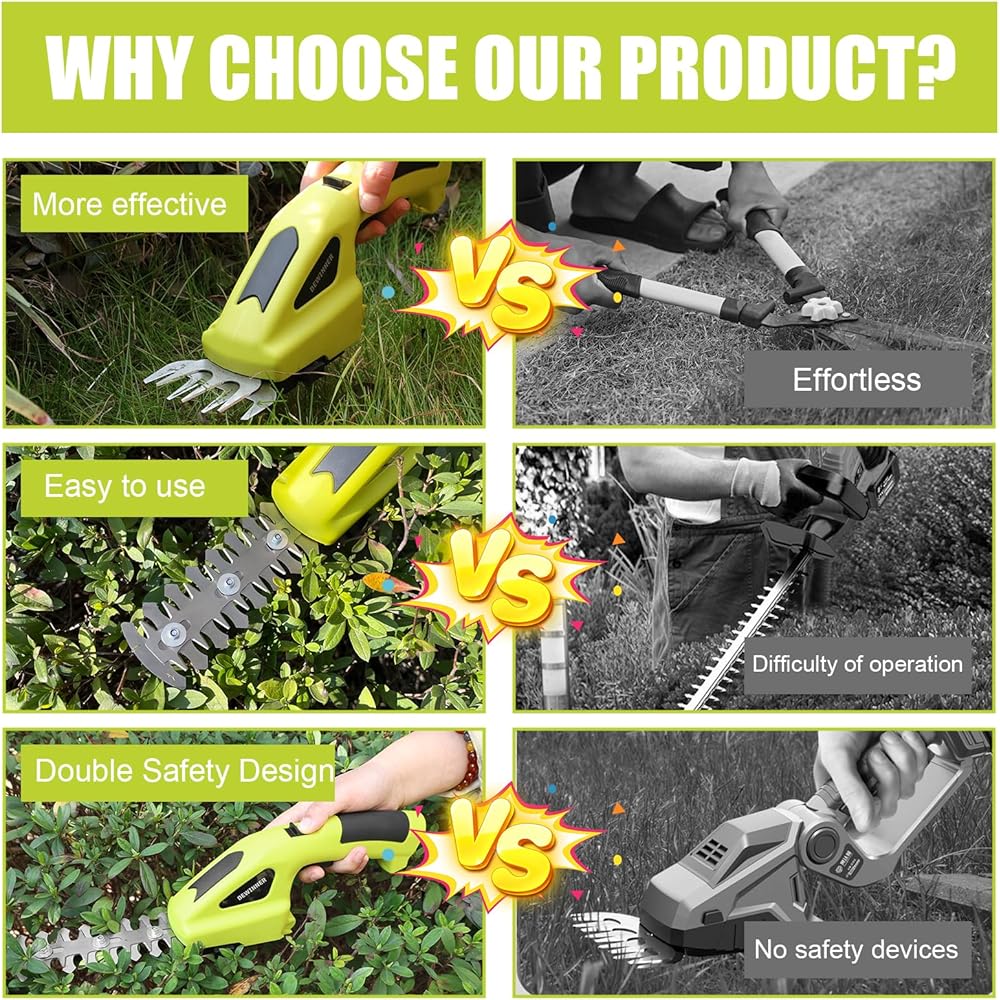 DEWINNER Coupe Bordure sans Fil, 2 en 1 Cisaille à Gazon 7.2V, Taille Haies sans Fil, Manche Long Télescopique Détachable 100cm, pour Couper Gazon/Buisson : Jardin