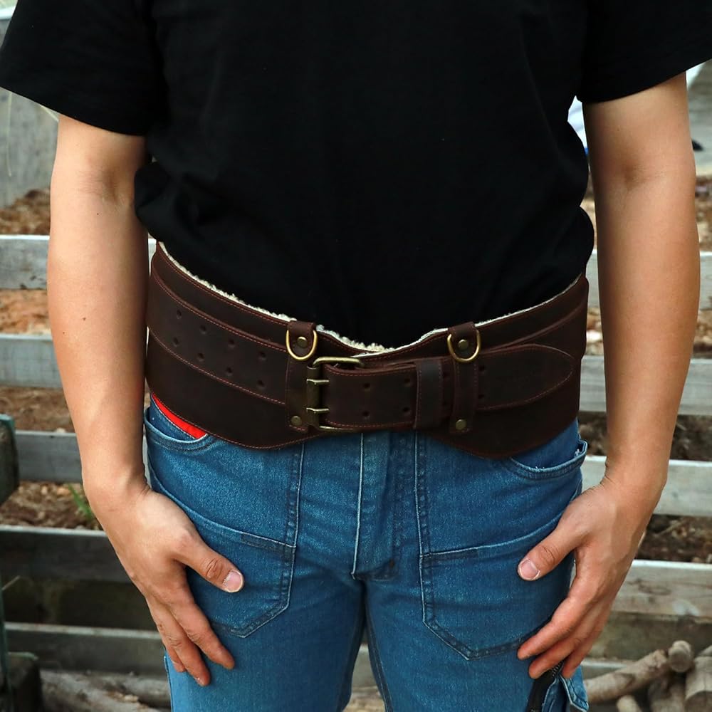 TOURBON Ceinture à outils en cuir véritable pour menuisiers électriciens Ceinture de travail rembourrée Système de ceinture Stronghold : Bricolage