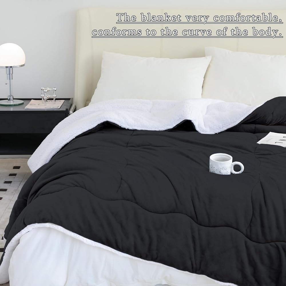 CHOSHOME Couverture 220X240CM Couverture Epaisse, Couverture Chaude et Confortable, Couverture Super Douce et Moelleuse, Couverture Sherpa Lavable à la Machine Facile à Manipuler Noir : Cuisine et Maison