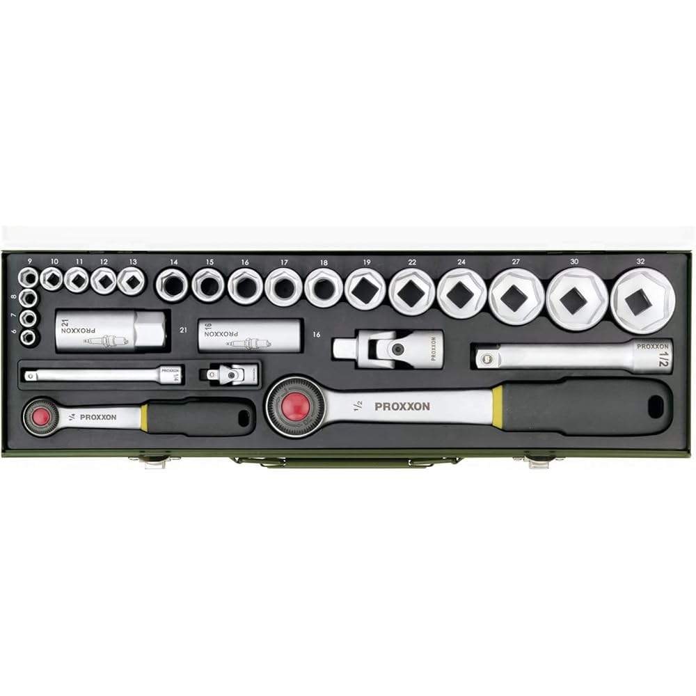 Proxxon 23020 Jeu de clés à douille 27 pièces 1/4" et 1/2",Multicolore : Bricolage