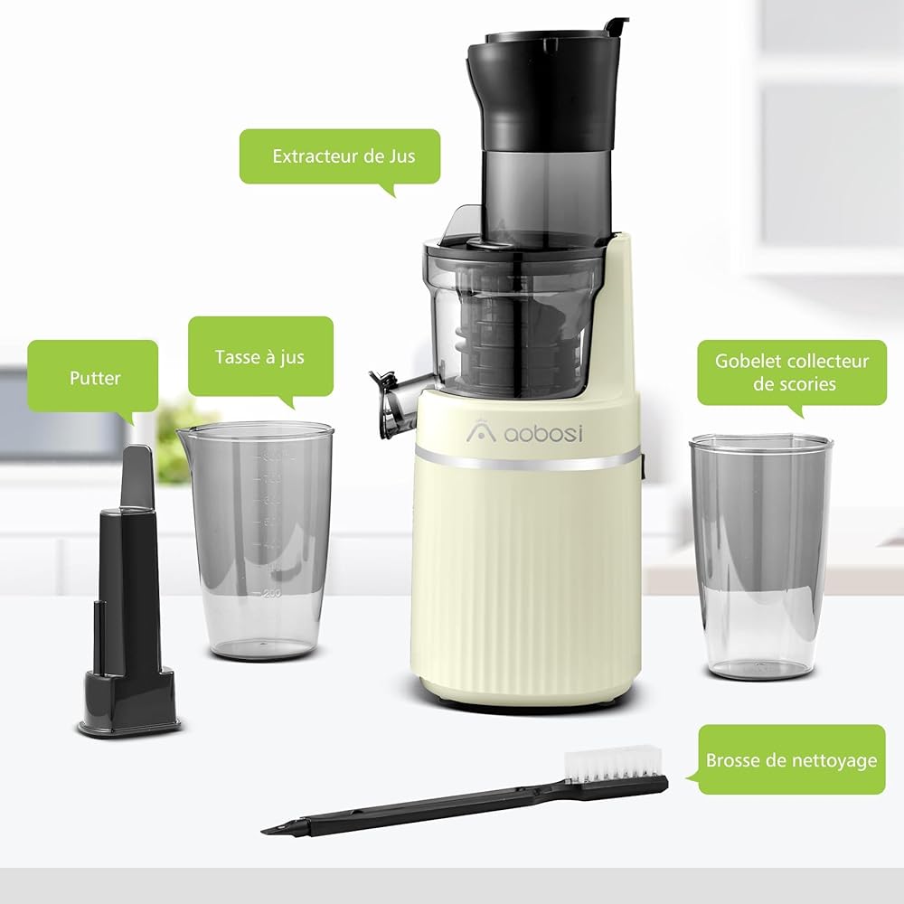 AAOBOSI Extracteur de Jus de Fruits et Légumes Entiers, Slow Juicer Presse à Froid Avec Ouverture de 80 MM/Fonction Inverse/Moteur Silencieux/Sans BPA/Vert : Cuisine et Maison