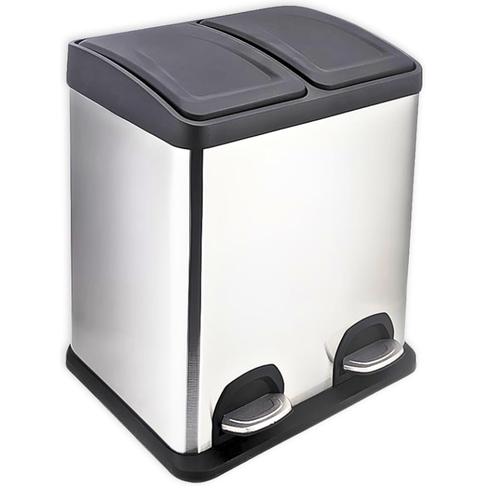 FACILITYS - Poubelle Double Compartiments, 2 x 20 L - Poubelle Cuisine, à Pédale 41 x 35,5 x 59,5 cm - Poubelle Tri Selectif, 2 Bacs - Poubelle Salle de Bain - Compacte et Design : Cuisine et Maison