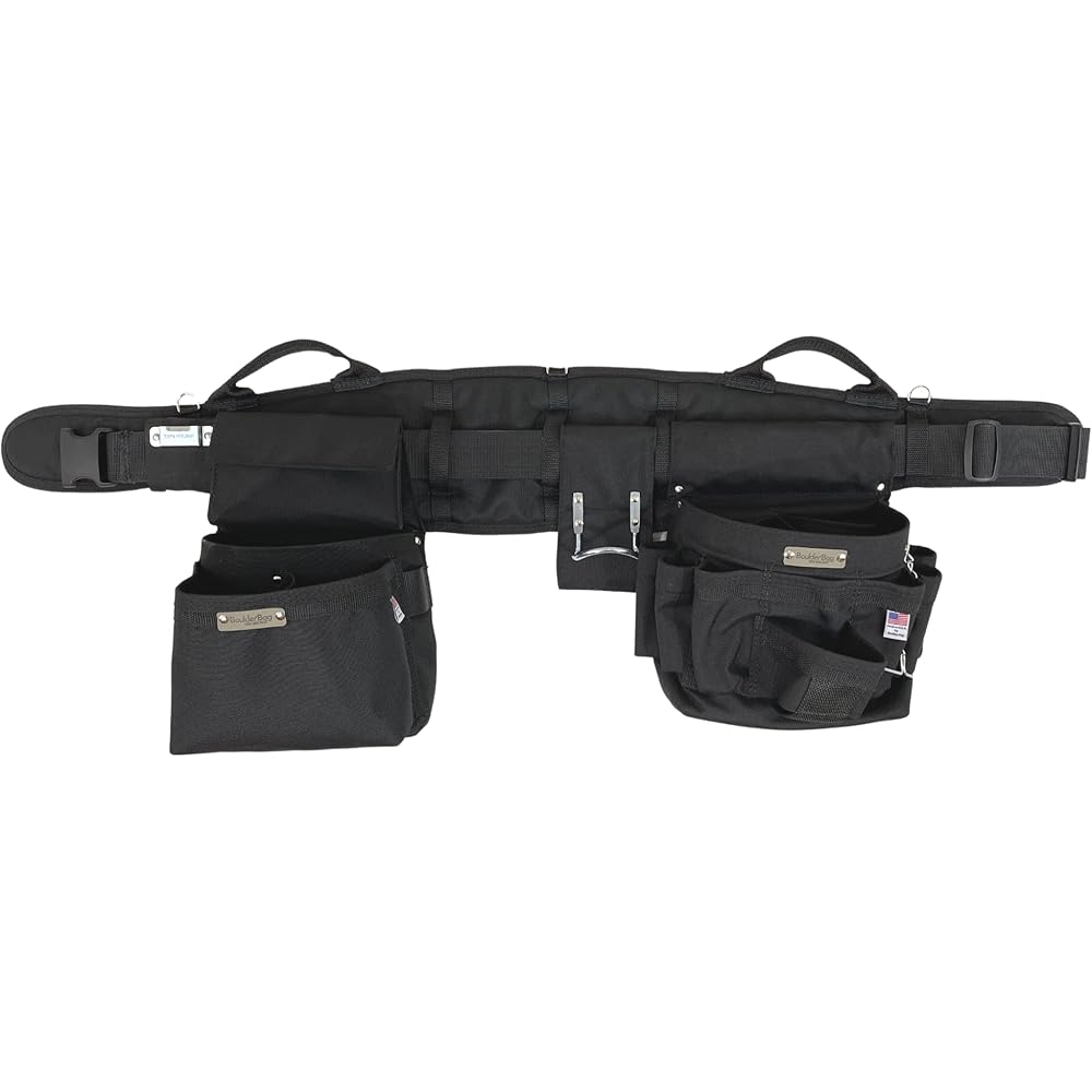 BOULDER BAG Ultimate Electrician's MAX Combo avec ceinture à outils de soutien dorsal confortable, boucle à dégagement rapide, ceinture à outils robuste, noir, (taille M de 71 à 81 cm), ceinture à : Bricolage