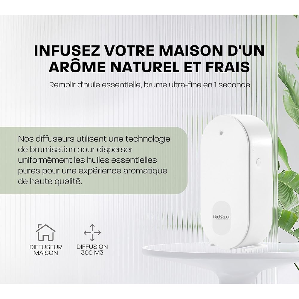 Ombiance Diffuseur d'Arômes et d'Huiles Essentielles | Puissance & Bienfaits Dépassant Les Bougie Parfumées | Diffusion par Nebulisation | Contrôlé par Application Bluetooth, 300m³ Automatique : Hygiène et Santé