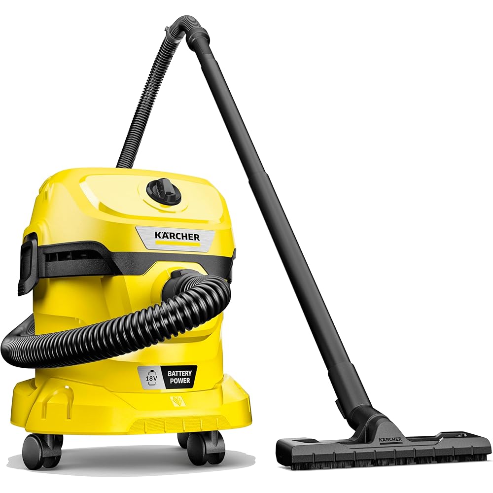 Kärcher WD 2-18, Aspirateur Eau & poussière sur Batterie, Alu, Jaune : Cuisine et Maison