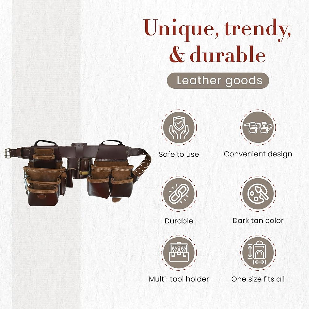 Style n Craft Combinaison de cadre professionnel 4 pièces et 22 poches, ceinture à outils avec 2 pochettes à outils, un porte-outils multifonction à 4 poches et 1 boucle pour marteau en cuir, ceinture : Cuisine et Maison