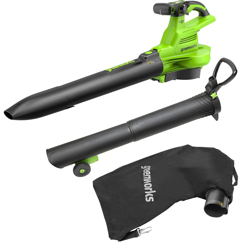 Greenworks Aspirateur sans Fil GD40BVII avec Moteur sans balais, 370 km/h, 14,17 m³/Min, Sac de paillage de 45 L sans Batterie 40 V et Chargeur, Garantie 3 Ans : Jardin