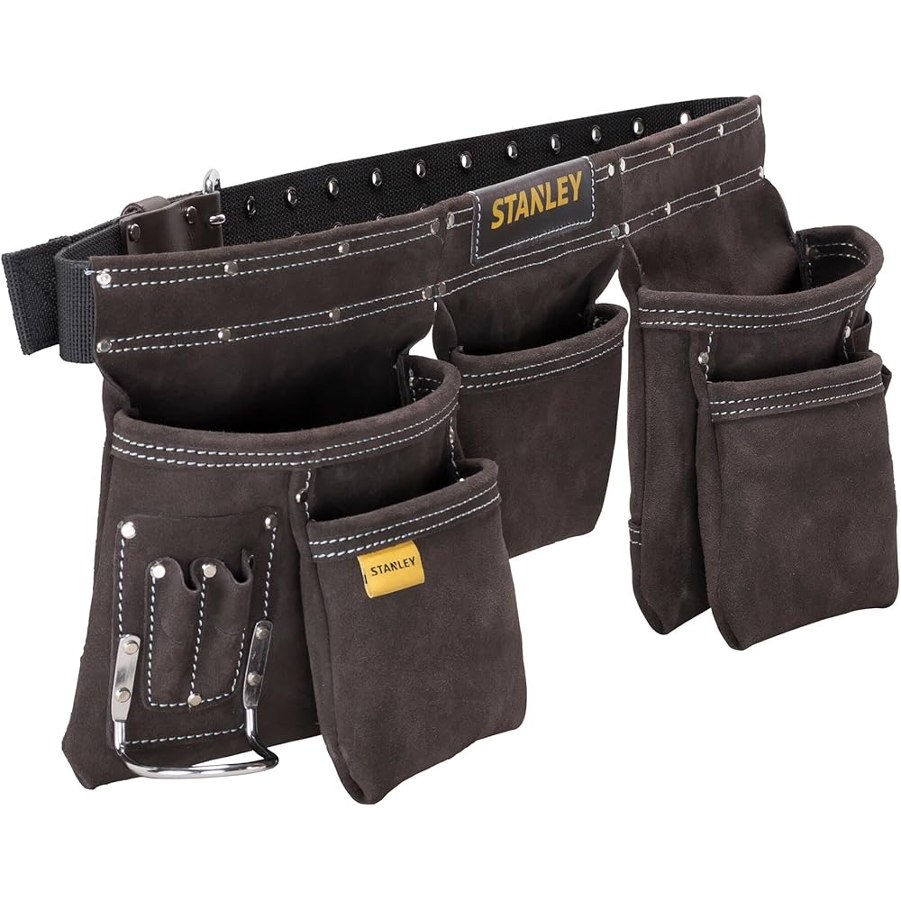 STANLEY Porte Outils Double Ceinture - Nombreuses Poches - Cuir de Qualité Supérieure - Dimensions 145 x 9 x 26 cm & FATMAX Cisaille Aviation Tête Droite Acier Forgé Chromé Double Action de Pivot : Bricolage