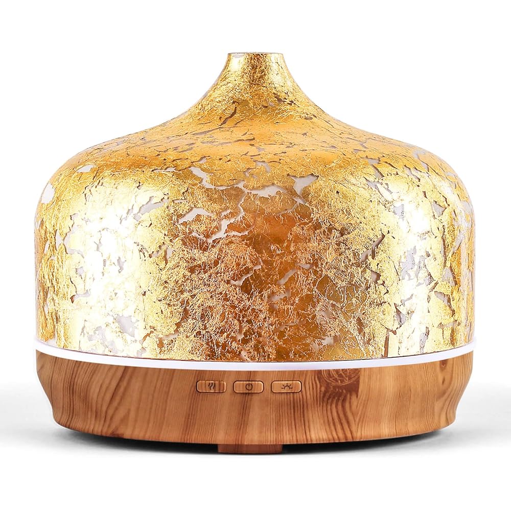 Porseme Verre diffuseur d'arômes 500ml, diffuseur pour huiles essentielles, Grand humidificateur, Brume fraîche ultrasonique, 7 changements de Couleur, Dure 15 à 21 Heures pour Appartement(Plaqué Or) : Hygiène et Santé