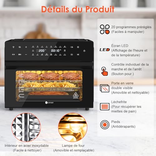 LLIVEKIT Friteuse sans huile XXL 30L avec fonction rôtisserie