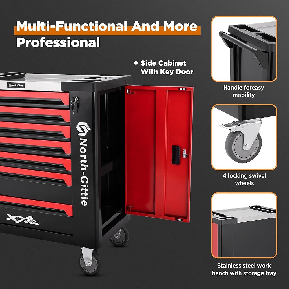 North-Cittie 7-Box XXL Edition Chariot à Outils avec 256 Pièces D'outils Professionnels, Idéal pour I'atelier, la Maison, Le Chariot Qui Vous Donne Un Monde de Bricolage Plus Ordonné : Bricolage