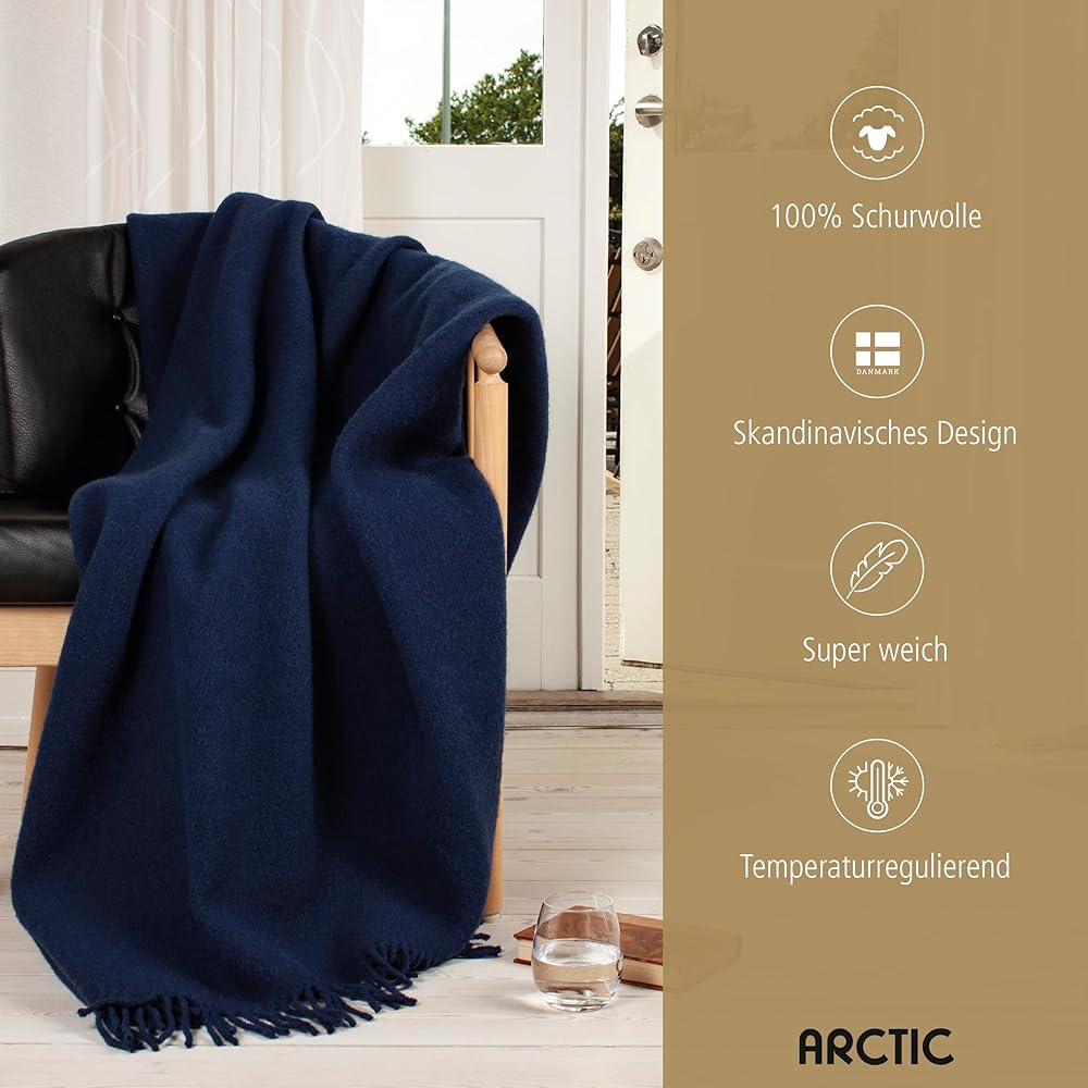 Arctic 59194028 Couverture en Laine 130 x 200 cm, Solid Bleu Royal : Cuisine et Maison