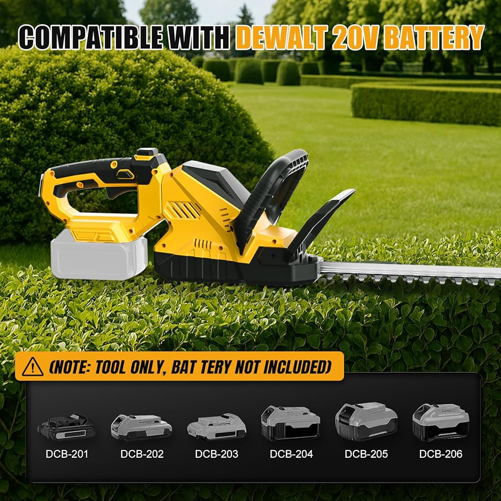 Taille-haie sans Fil Compatible avec Dewalt 20V Batterie (sans Batterie), 3000RPM Cisaille à Haies électrique sans balais avec Lame de 52cm et tête pivotante à 180° : Jardin