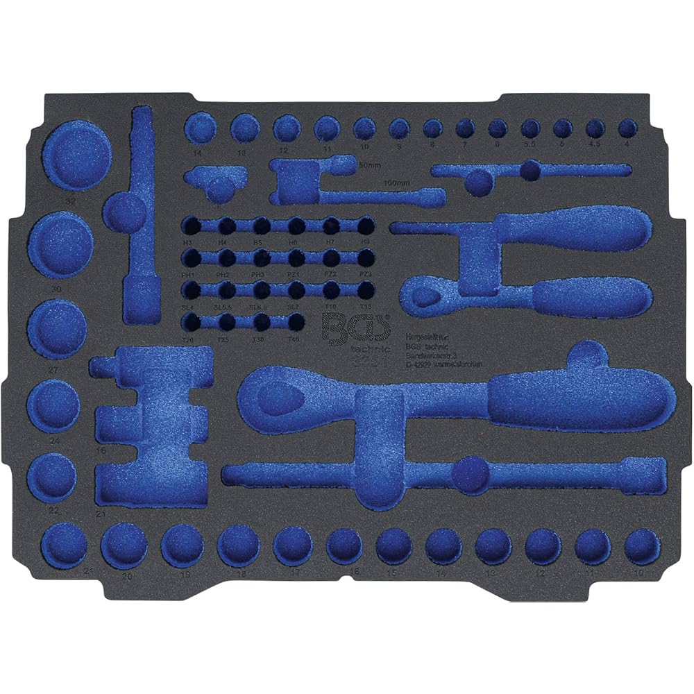 BGS 3351 - Insert pour Art. BOXSYS1 & 2 : Jeu de douilles - 6,3 mm (1/4") / 12,5 mm (1/2") - BGS systainer - 65 pièces : Bricolage