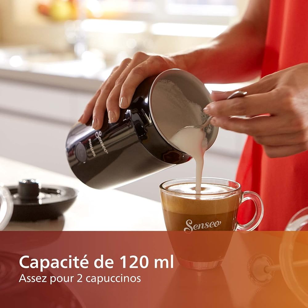Philips SENSEO Ⓡ Milk Twister - Mousseur à Lait Chaud et Froid, pour 2 Cappucinos, Revêtement Antiadhésif, Noir (CA6500/60) : Cuisine et Maison
