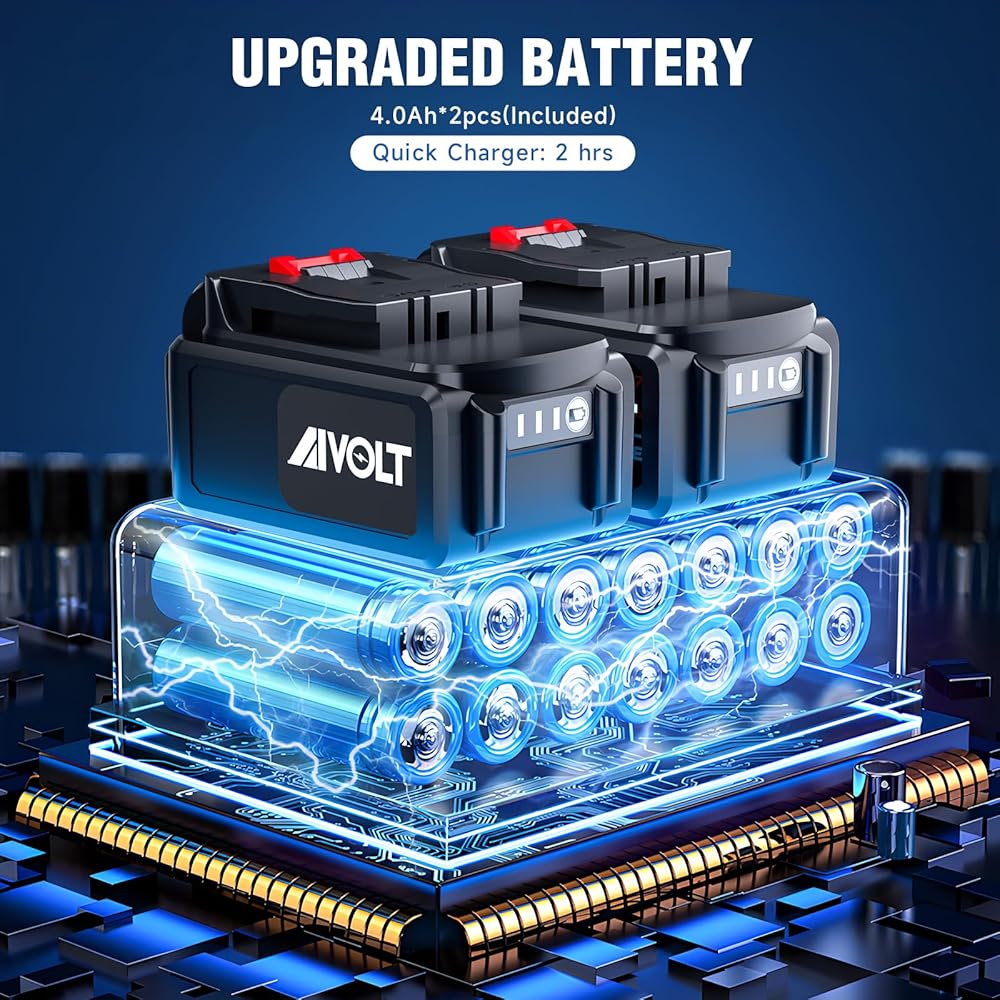 AIVOLT Souffleur de Feuilles sans Fil 3 en 1 Aspirateur Broyeur de Feuilles Mortes avec 2 x 20V 4.0Ah Batterie, Bandoulière, Sac de 40L et 2 Chargeurs pour Jardin Extérieur : Jardin