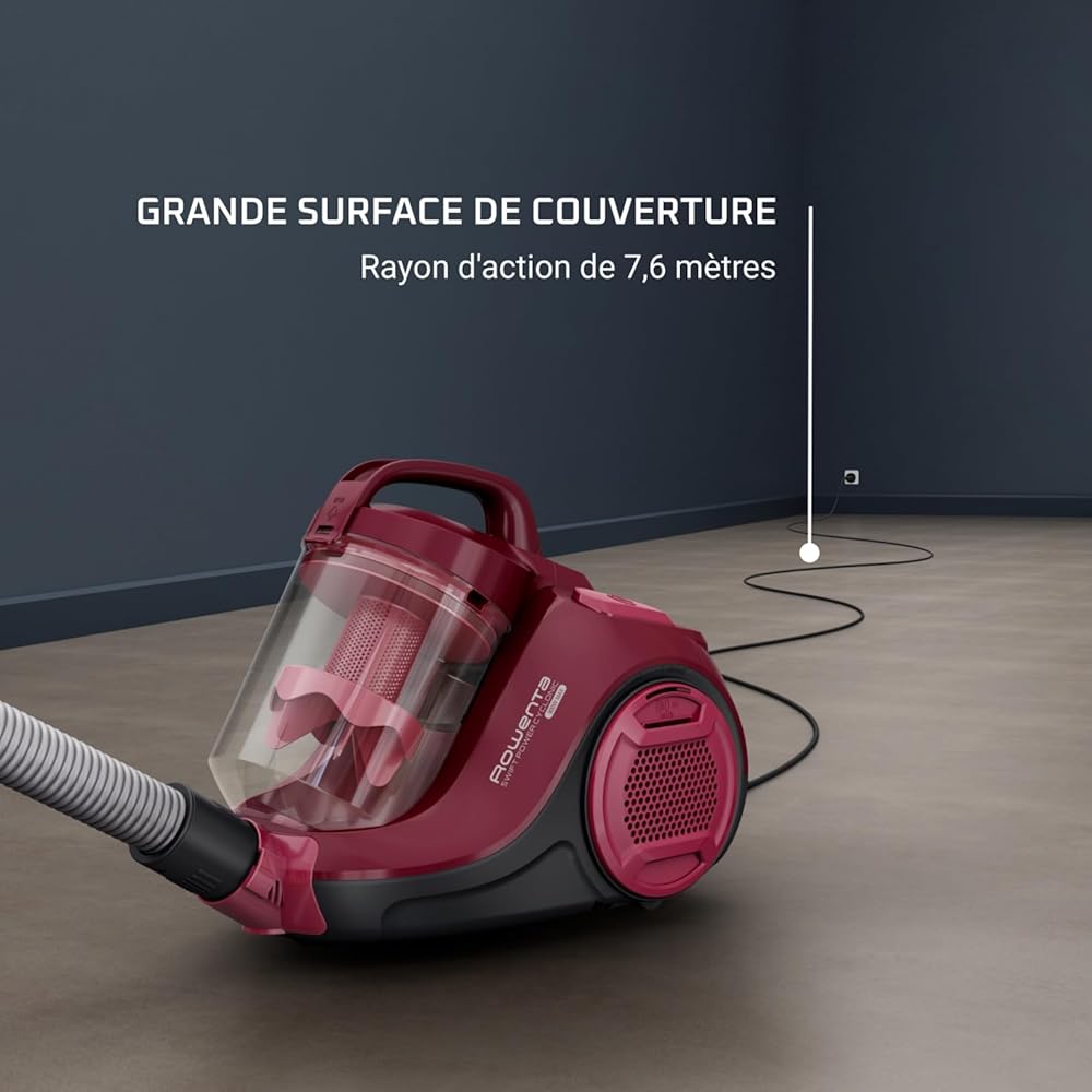 Rowenta Swift Power Cyclonic Aspirateur sans sac, Capacité 1,2 L, Haute performance, Moteur basse consommation, Compact, Brosse parquet RO2933EA, Bordeaux : Cuisine et Maison