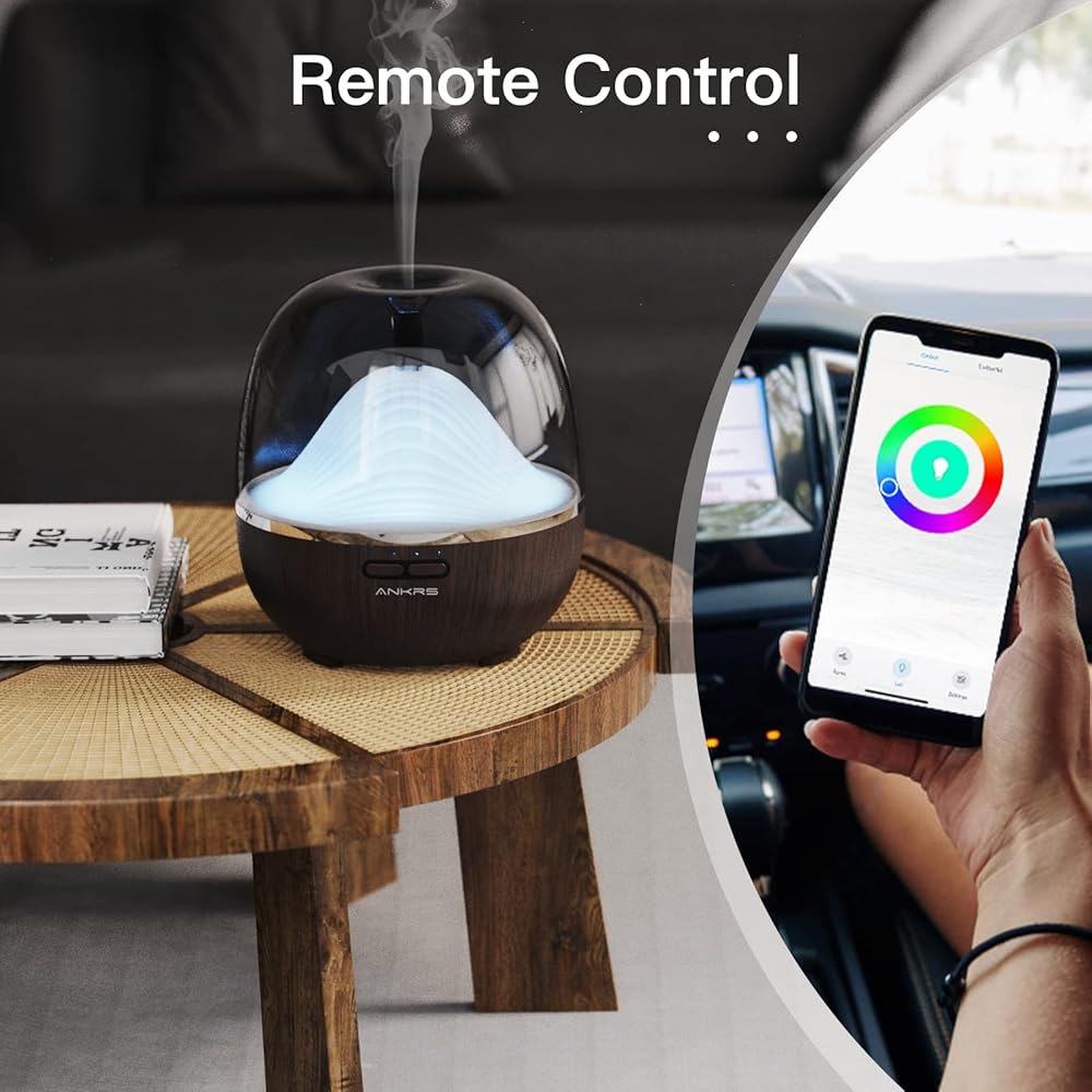 Ankrs Diffuseur d'Huiles Essentielles WiFi, 600ml Humidificateur d'air Compatible avec Alexa/Google Home, Diffuseur Électrique Connecté avec RGB Colorées, Timer et Contrôle à Distance sur l’APP : Hygiène et Santé