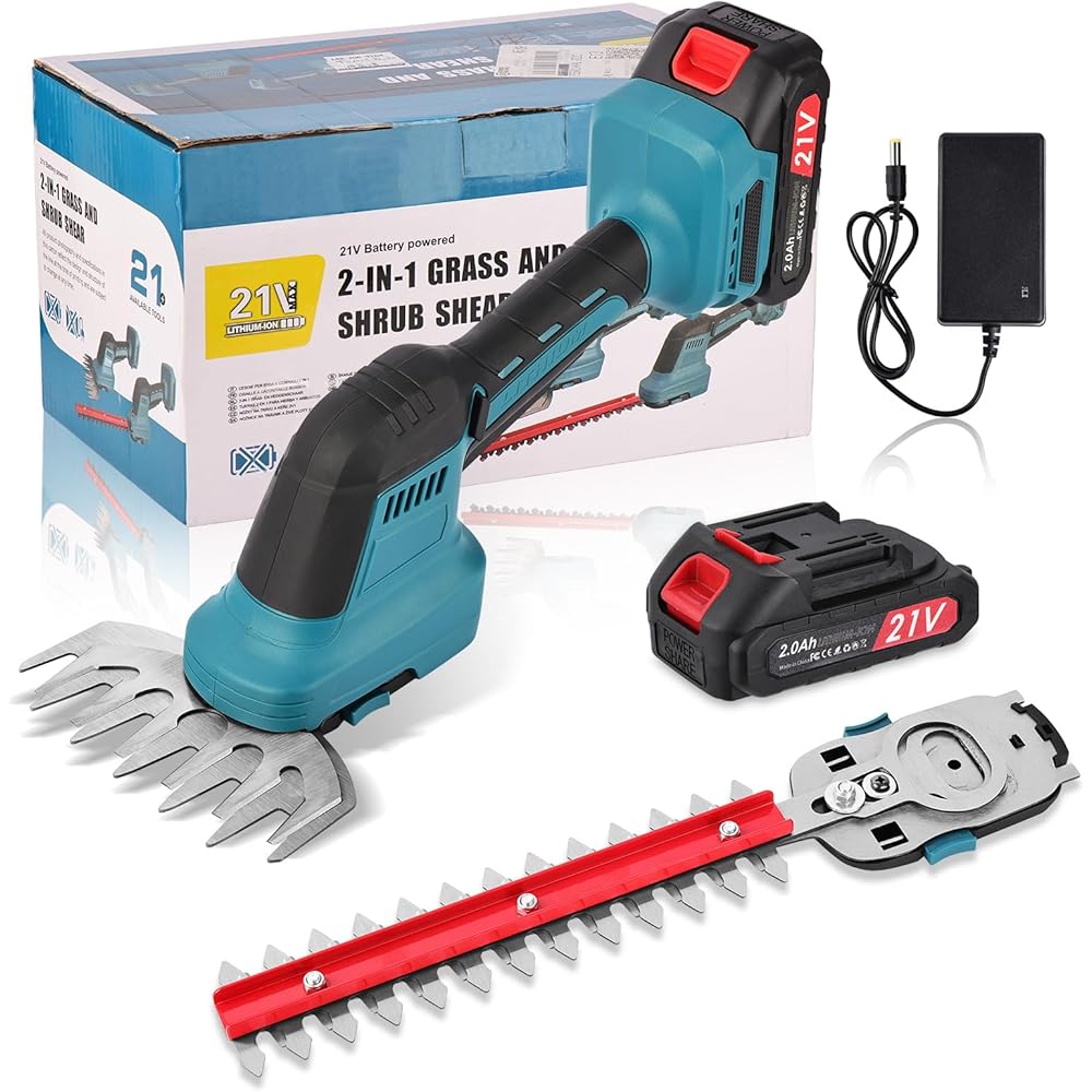 Pureluxe Taille Haie Electrique 21V: Taille Haie Batterie 1500 Mah *2 avec 2 Lames, Taille-haie électrique sans Fil 2 en 1 pour Tailler Les buissons, Les Haies et Les pelouses : Jardin