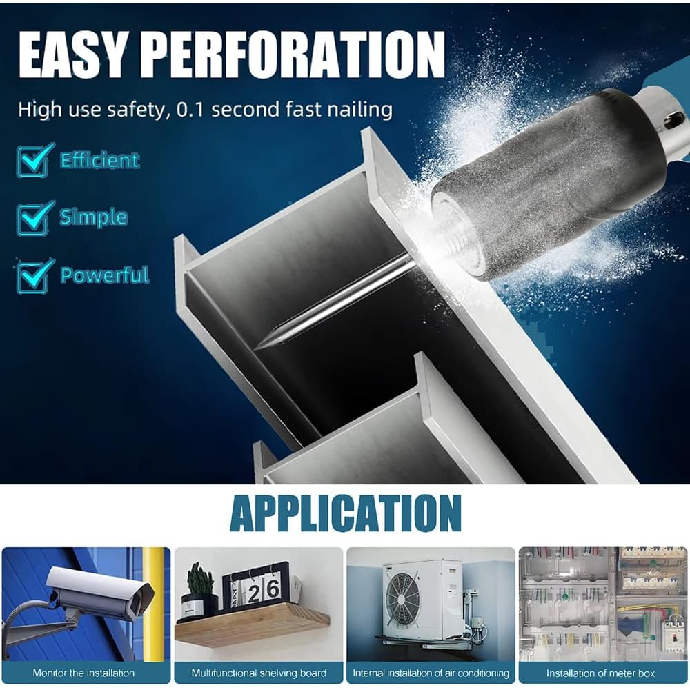 Cloueuse,Cloueur Beton,Pistolet A Clou,pistolet à ongles portable,avec 300pièces clou beton(7.3mm),lunettes,Boîte en plastique 5 Engrenages Réglable Double Silencieux,pour mur en ciment,maison : Bricolage