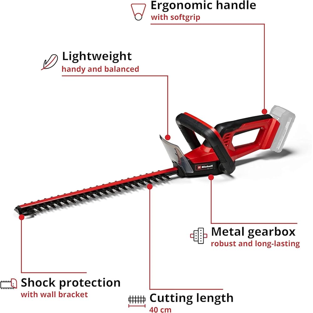 Einhell Taille-haies sans fil GC-CH 18/40 Li Solo Power X-Change (18 V, longueur de coupe 40 cm , écartement des dents 13 mm) Livré sans batterie ni chargeur : Jardin