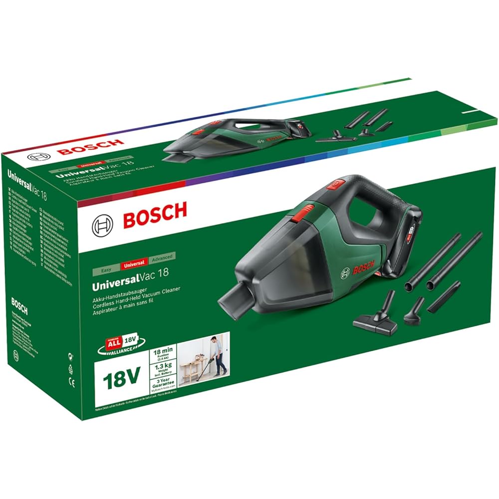 Bosch UniversalVac 18 Aspirateur sans fil 18 V avec batterie 2,5 Ah et chargeur