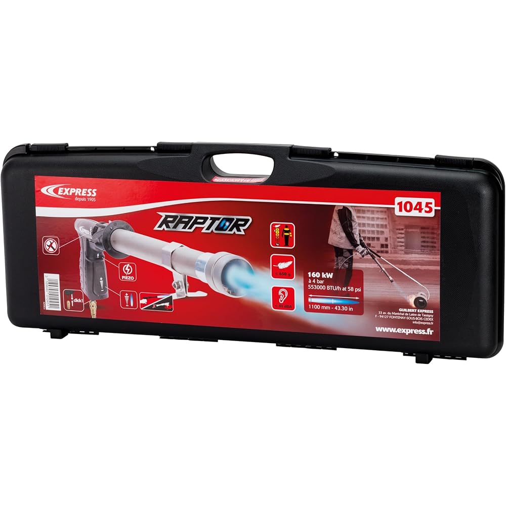 Express, 1045, Chalumeau Étancheur Raptor, Allumage Piezo, Poignée de Sécurité avec Raccord Rapide, Livré avec une Lance Longue Droite de 160 kW et un Raccord Rapide : Bricolage
