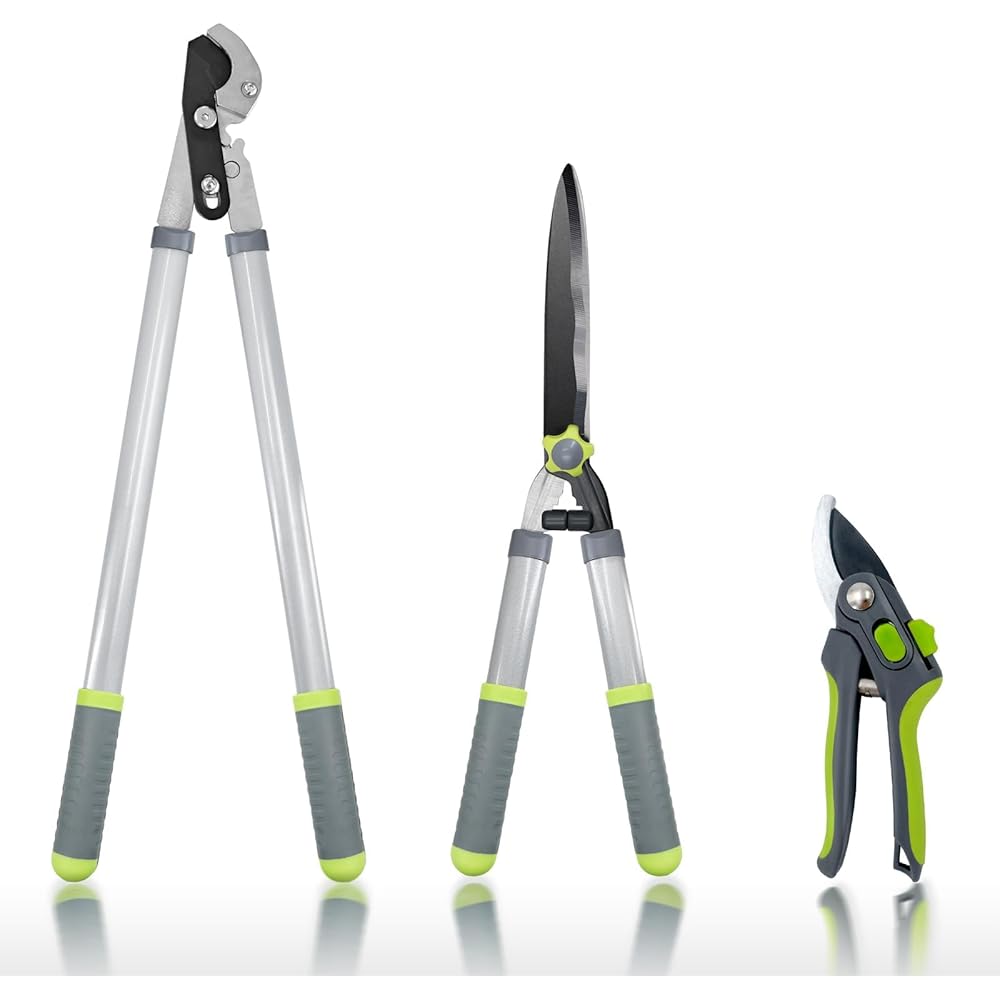 Hortem Lot de 3 outils de jardin - Sécateur de 72 cm, Cisaille à haies de 58 cm et Élagueur de 20 cm : Jardin