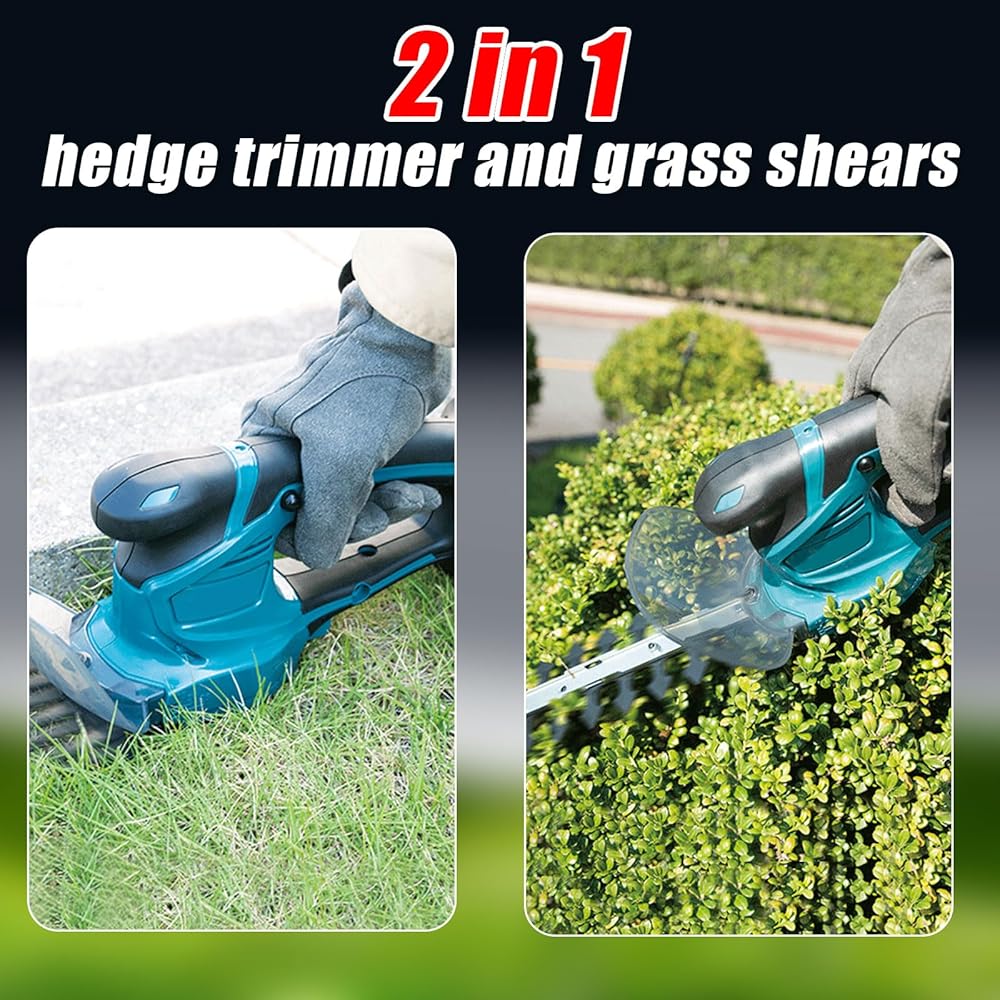 Kocusu 2 en 1 Taille Haie Batterie,Taille Haie Electrique(sans Batterie),Portable Coupe Bordure sans Fil avec cisaille à Gazon de 12 cm et cisaille à arbustes de 32 cm pour Elagage Buisson,Herbes : Jardin
