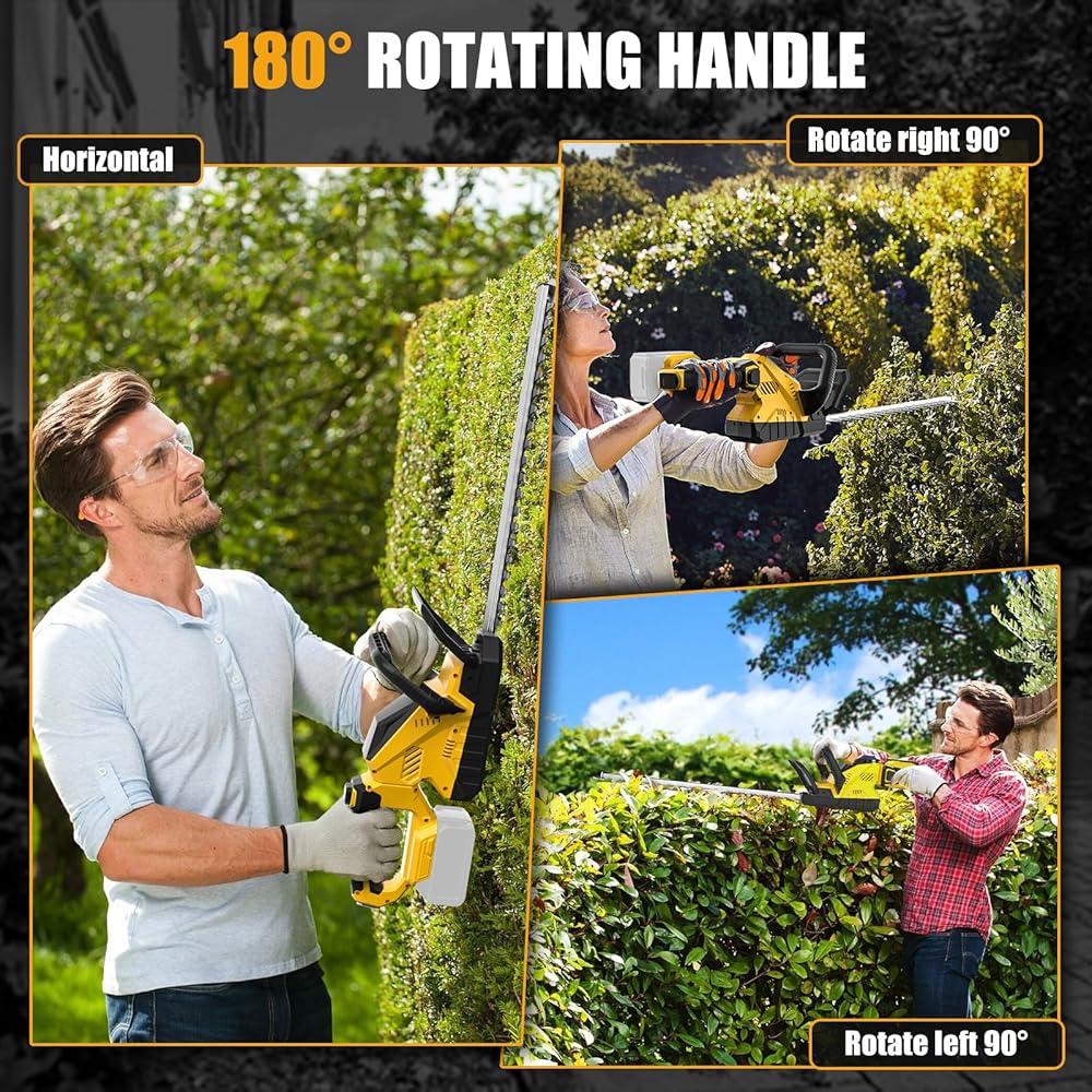 Taille-haie sans Fil Compatible avec Dewalt 20V Batterie (sans Batterie), 3000RPM Cisaille à Haies électrique sans balais avec Lame de 52cm et tête pivotante à 180° : Jardin