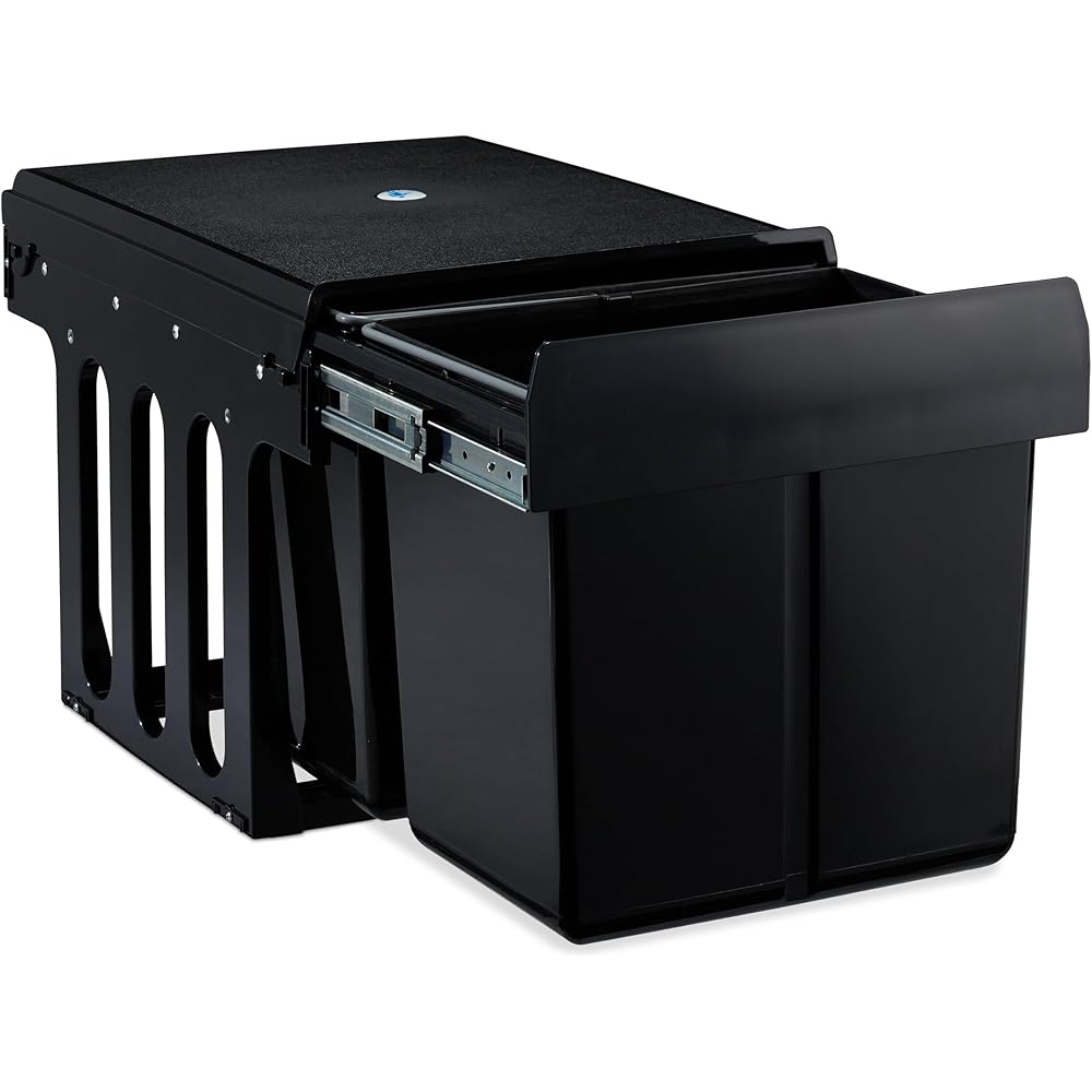 Relaxdays poubelle encastrable coulissante, 2 bacs, système de trie pour le sous-évier, 2x15l, 35,1 x 34,3 x 48 cm, noir : Cuisine et Maison