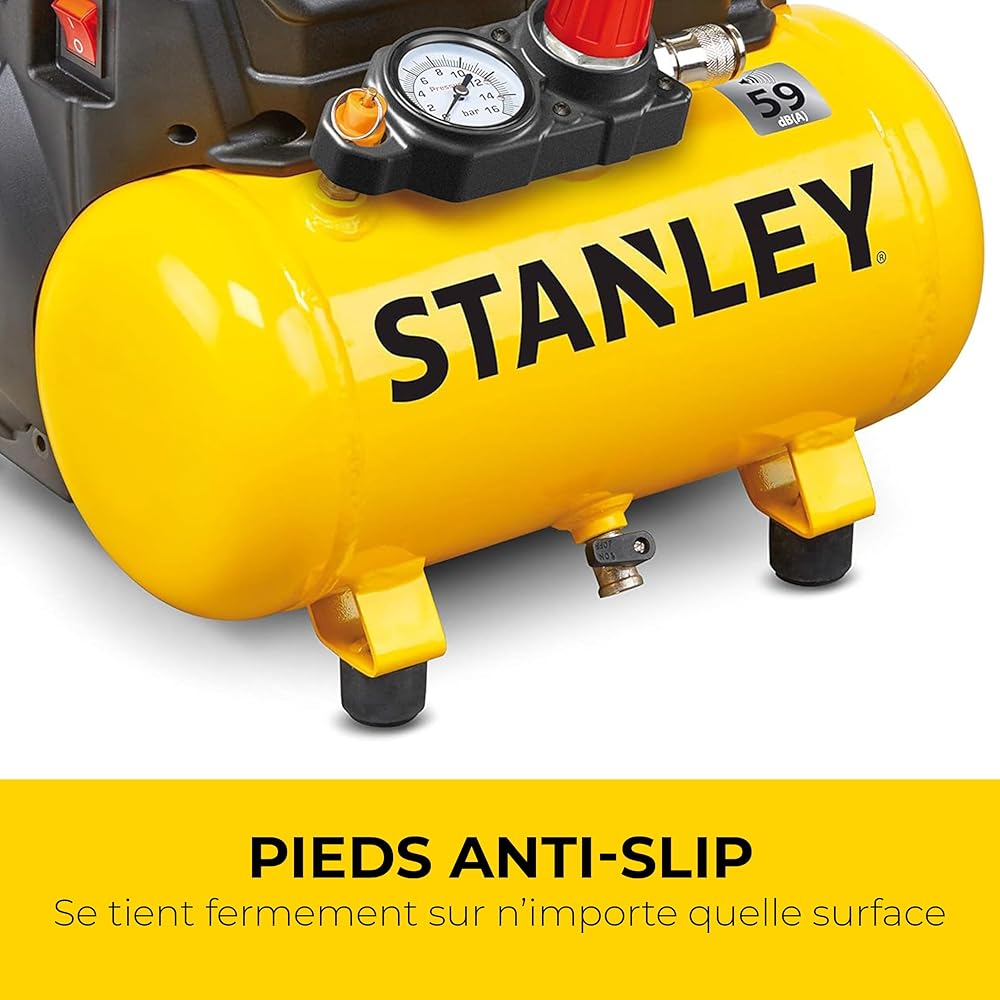 Stanley Compresseur à Air DN200/8/6 - Gonfleur Pneus Voiture 8 Bar - Compresseur Portatif avec Capacité de 6L - sans Huile 105L/Min - Avec Poignée et Pieds Antidérapants - pour Outils Pneumatiques : Stanley: Bricolage