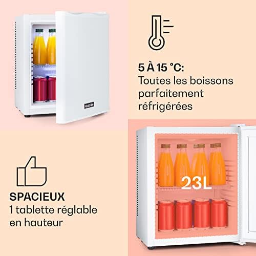 Klarstein Mini frigo de chambre 30L silencieux, réglable 5-15°C