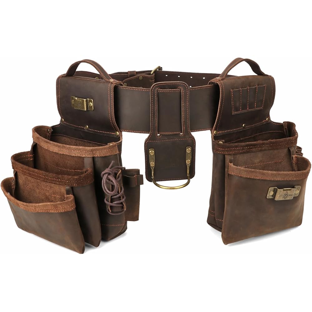 Tourbon Ceinture à outils en cuir véritable pour charpentier, sac de construction, boucle de marteau : Bricolage