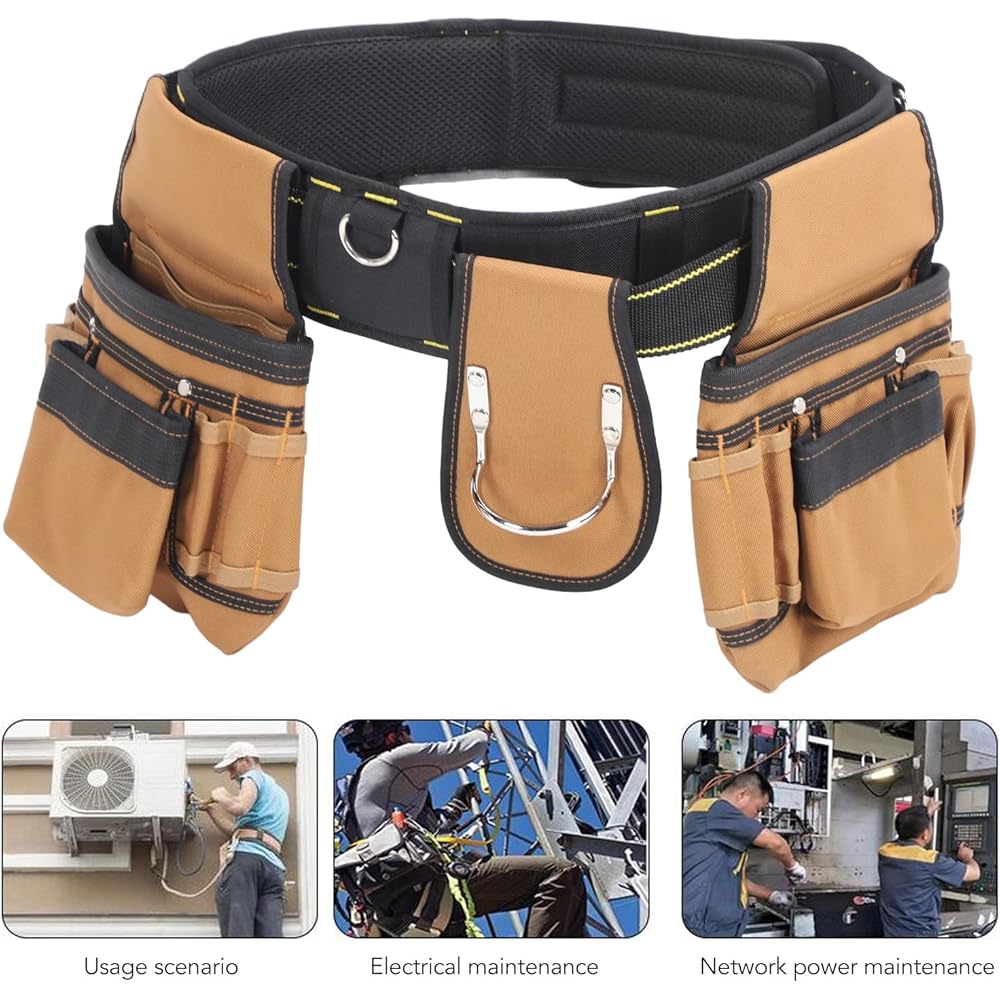 Yomiyuyr Ceinture à outils avec taille réglable, pochette à outils 23 poches pour électriciens, ceinture à outils de charpentier en tissu Oxford 1200D avec sangle amovible : Bricolage