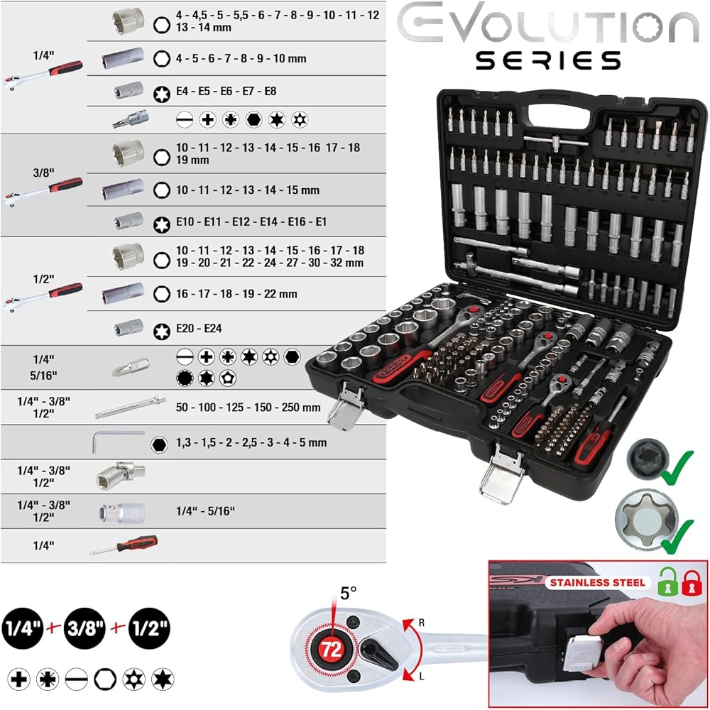 KS TOOLS 917.0779 - Caisse à Outils Complète en Coffret Douille et Accessoires en 1/4", 3/8" et 1/2" & Automobile Et Poids Lourds - Brosse Métallique Pour Frein à Tambour Brins Inox : Bricolage