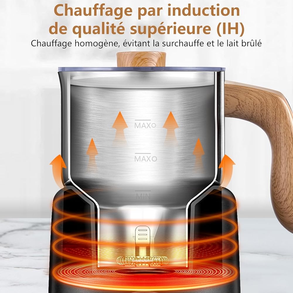 AMZCHEF 8 EN 1 Mousseur à Lait Multifonctionnel 550 Watts, Chauffe Lait Avec Tasse en Fendue de 600 ml pour Lait Chaud et Froid, Lait au Chocolat, Aliments pour Bébés à Base de Produits Laitiers : Cuisine et Maison
