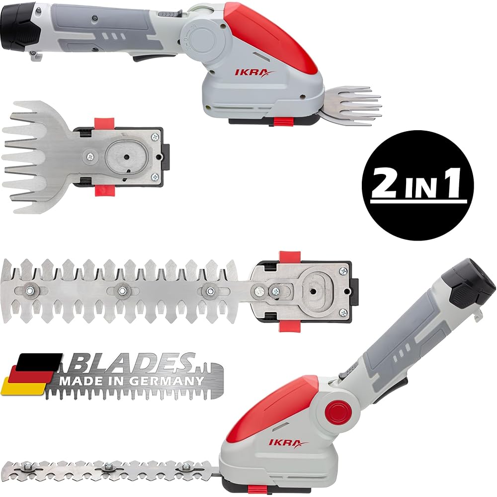 IKRA cisaille à Gazon & Taille-buissons télescopique sans Fil IGBS 1210 F avec Batterie & Chargeur, Lames « Made in Germany » : Jardin