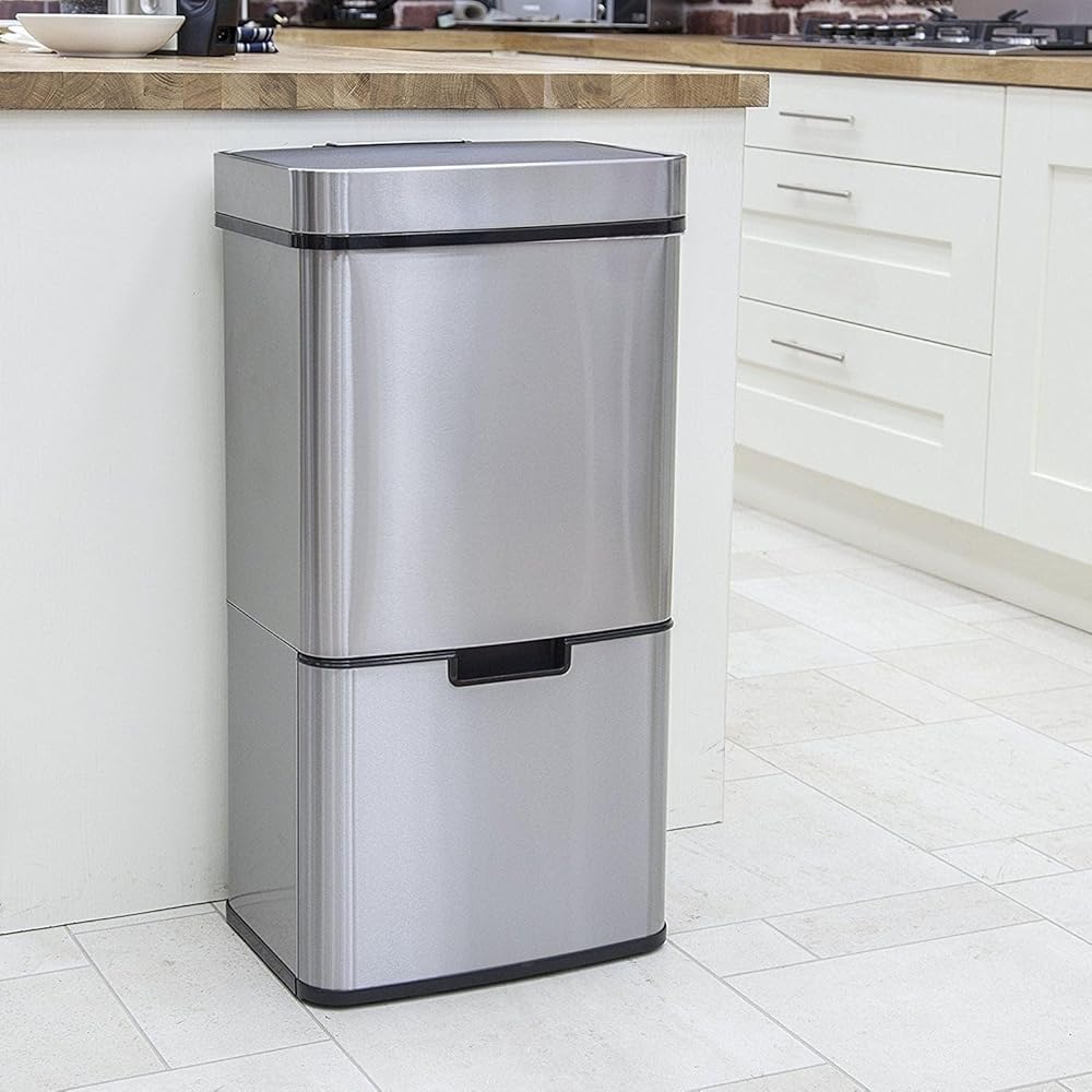 Poubelle De Cuisine Automatique Tri Sélectif Double Compartiment 75l NARVIK En Acier Inox Recyclage Grande Capacité Et Poubelle De Table 3l : Cuisine et Maison