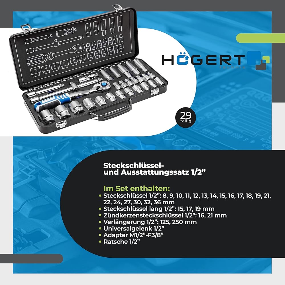 Högert Technik - Boite à Outils, Outils Bricolage, Mallette à Outils, Trousse a Outils, Coffret a Outils, Caisse a Outil, Set Outils, Kit Outils, Lot Outils - 29 Pièces : Bricolage