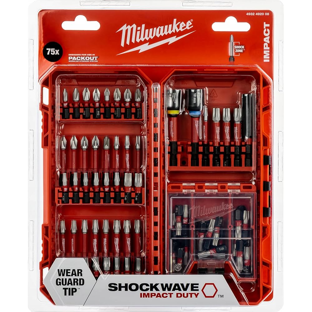 Milwaukee SHOCKWAVE Impact Duty 4932492008 Lot de 75 embouts résistants aux chocs (TX, PZ, PH, HEX, TXBO, accessoires pour visseuse à percussion et tournevis) : Bricolage