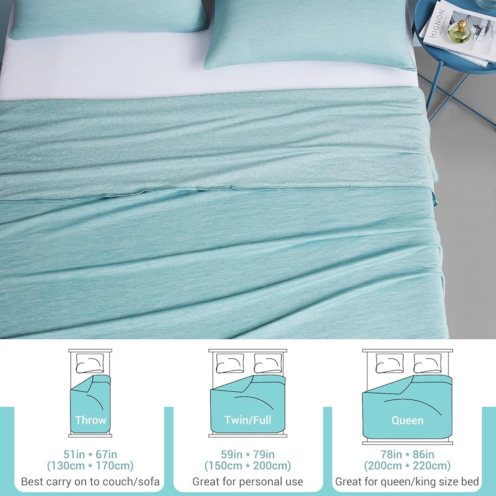 Elegear Couverture d'été 2 en 1, Couverture Froide Tissus Arc-Chill Japonais Doux et Confortable, Couverture Légère de Voyage pour Canapé, Enfant, Bébé, Bureau, Plaid Coton Vert, 200 * 220cm : Cuisine et Maison