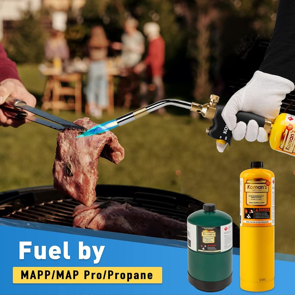 KOMAN Tête de torche au propane, déclencheur haute intensité, kit de chalumeau à gaz avec auto-allumage, torche de soudage par MAPP, MAP/Pro, tête de torche à gaz Mapp, chalumeau de soufflage, pour : Bricolage