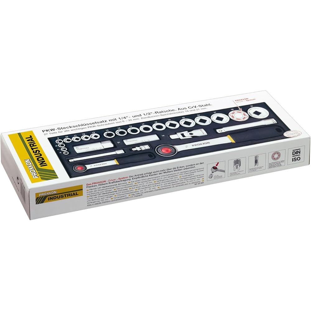 Proxxon 23020 Jeu de clés à douille 27 pièces 1/4" et 1/2",Multicolore : Bricolage